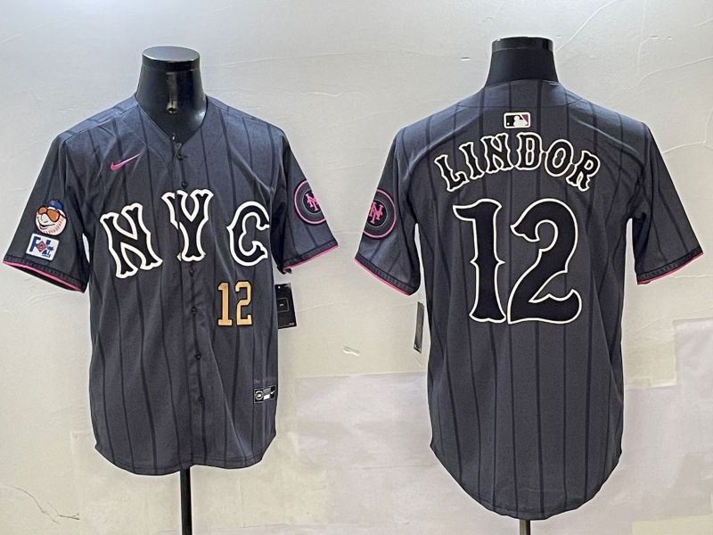 Men New York Mets 12 Lindor Black City Edition 2025 Nike MLB Jersey style 7